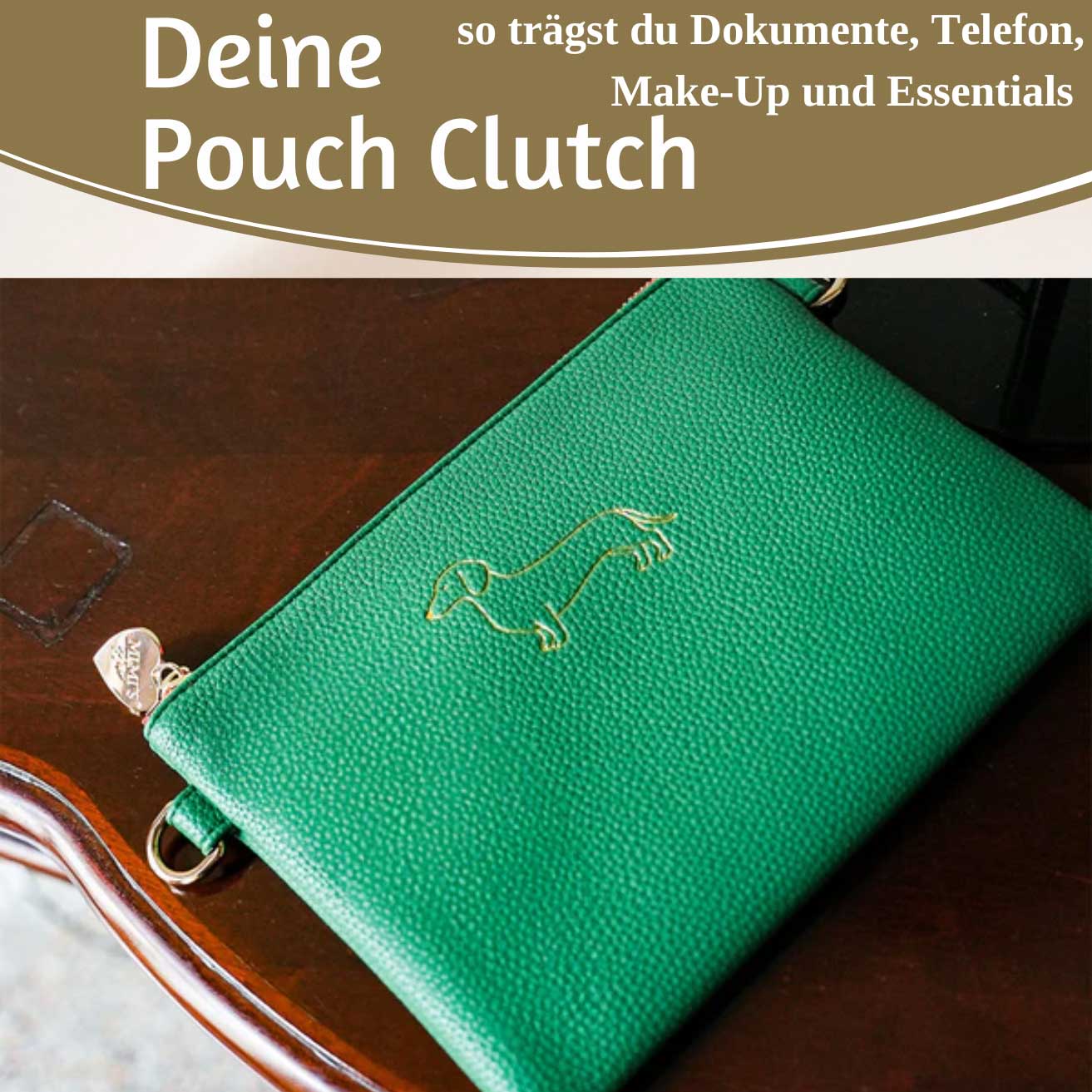 Mimi's Glow Lia Clutch Dackel 22cm Grün PU-Leder