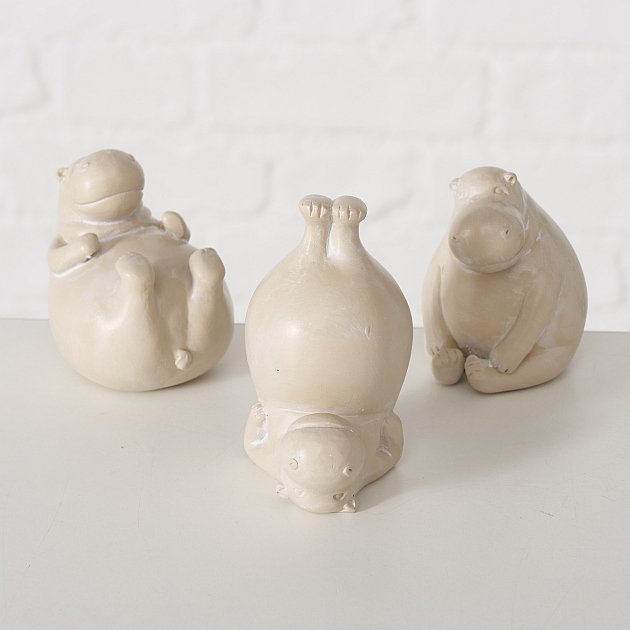 LS-LebenStil Yoga Hippo Deko-Figur 3er Set 7cm beige grau