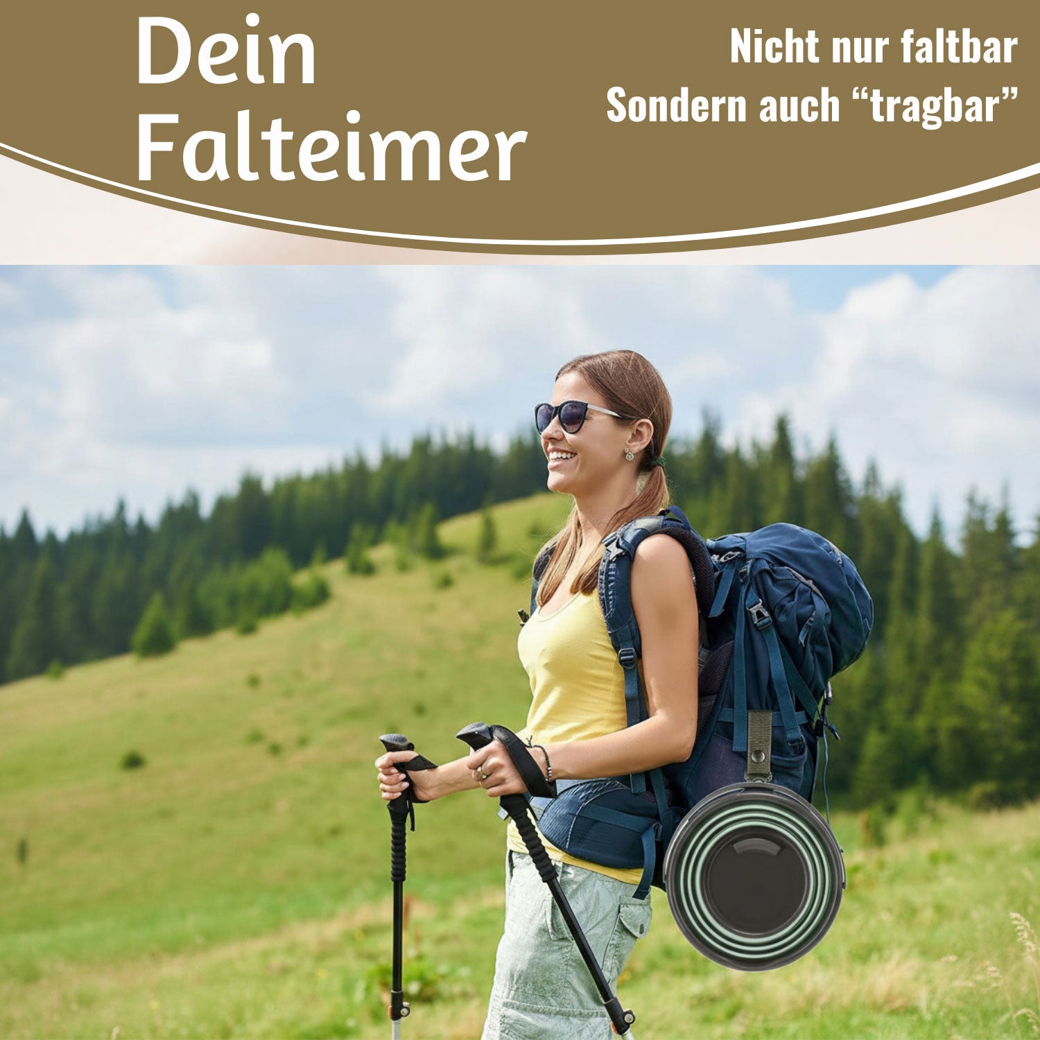 LS-LebenStil Falteimer 10L 35x24cm Grau-Grau mit Griff faltbar