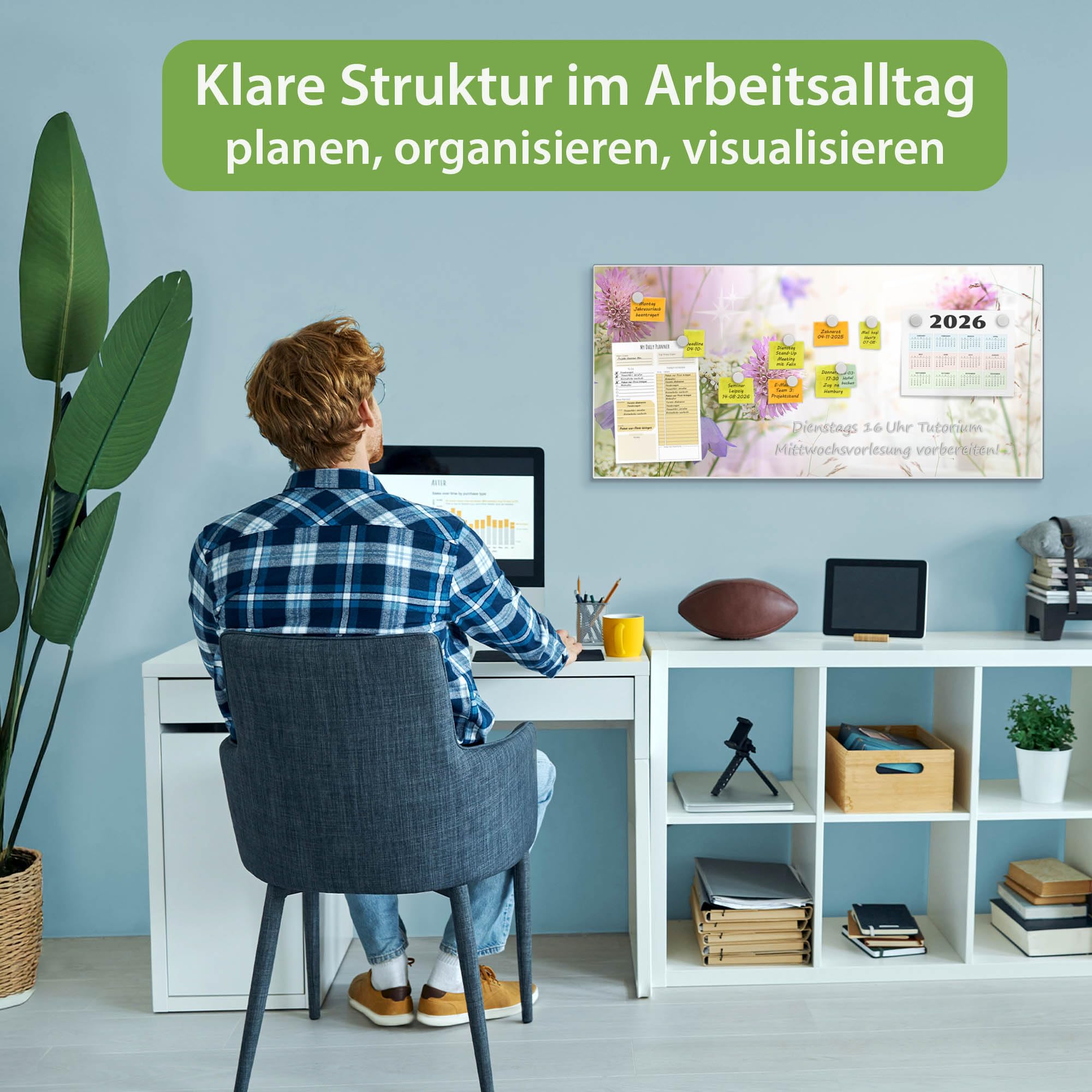 Banjado Magnettafel Glitzernde Wiese Weiß 78x37 cm