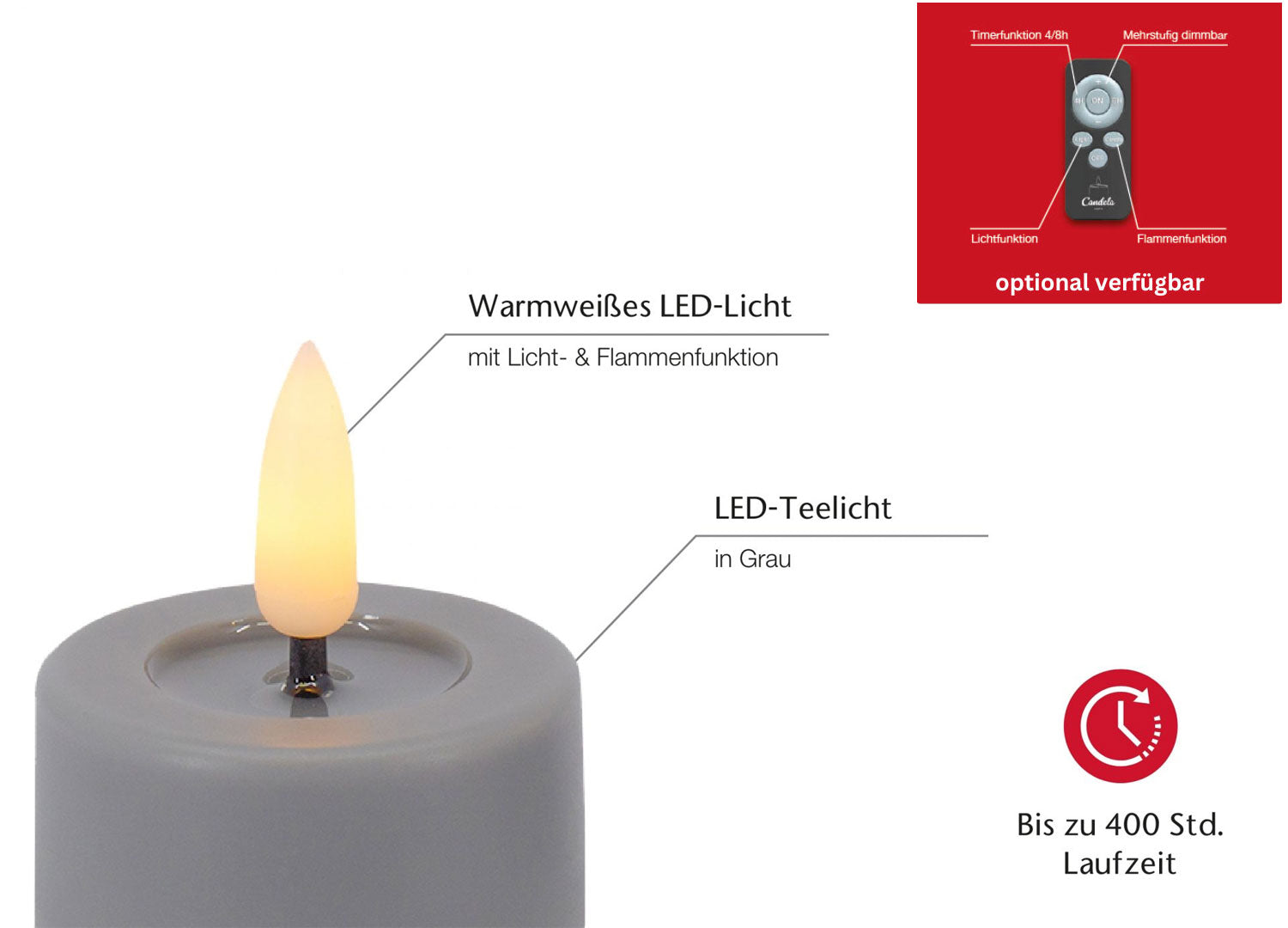 LS-LebenStil Küche & Haushalt LED Teelichter Grau 2er 4,5cm Echtwachs