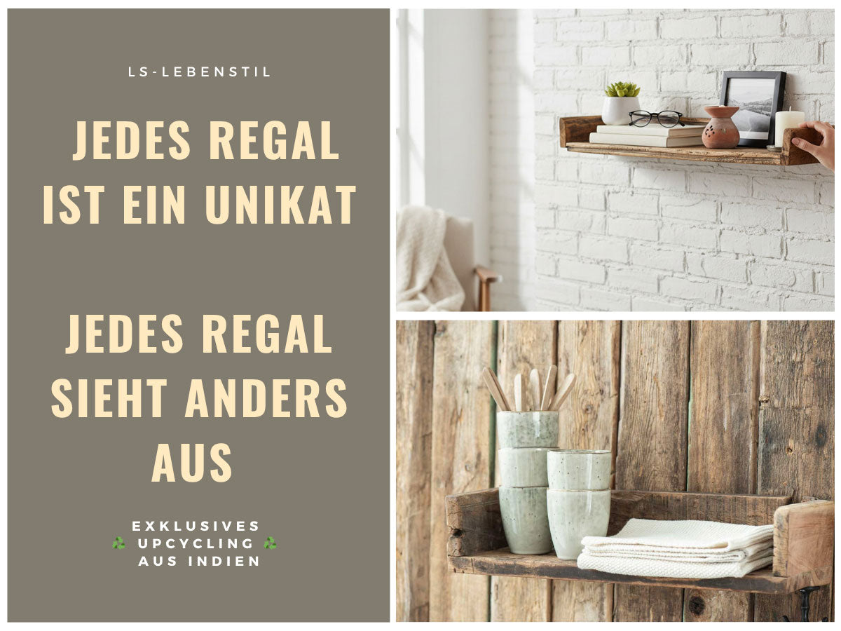 LS-LebenStil Unika Wandregal 60cm braun Holz Ziegelform