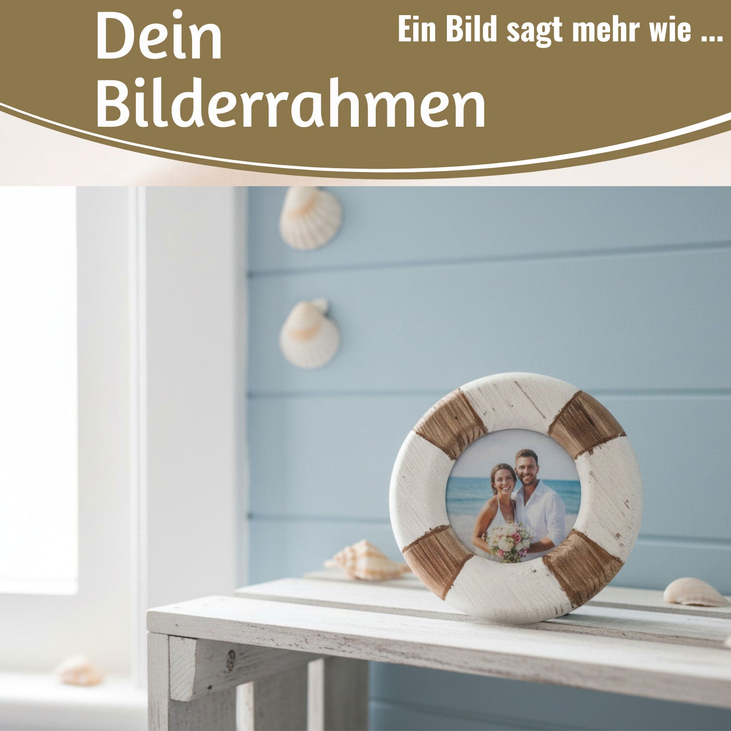 LS-LebenStil Vintage Holz Bilderrahmen 15cm Steuerrad Rund