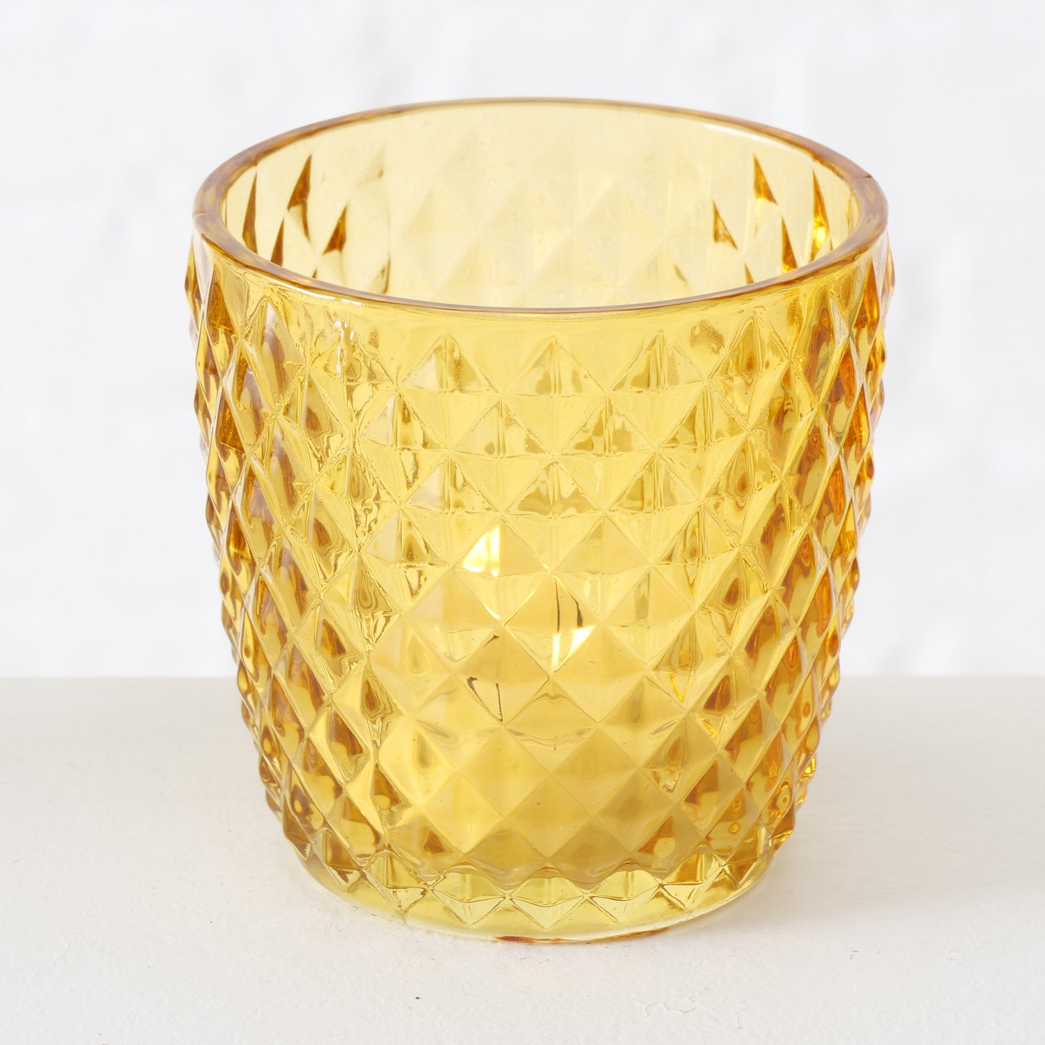 LS-LebenStil Küche & Haushalt Teelichthalter Glas Gelb 7cm 4er Set