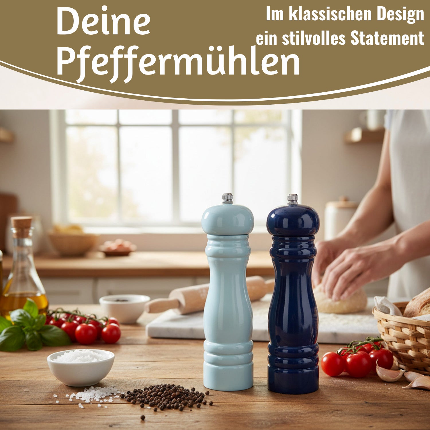 Ib Laursen Salz & Pfeffermühle Set Blau 21cm Holz