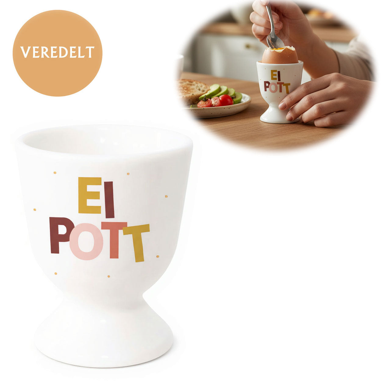 LS-LebenStil Ei Pott Eierbecher Echt-Gold Porzellan Weiß Gold
