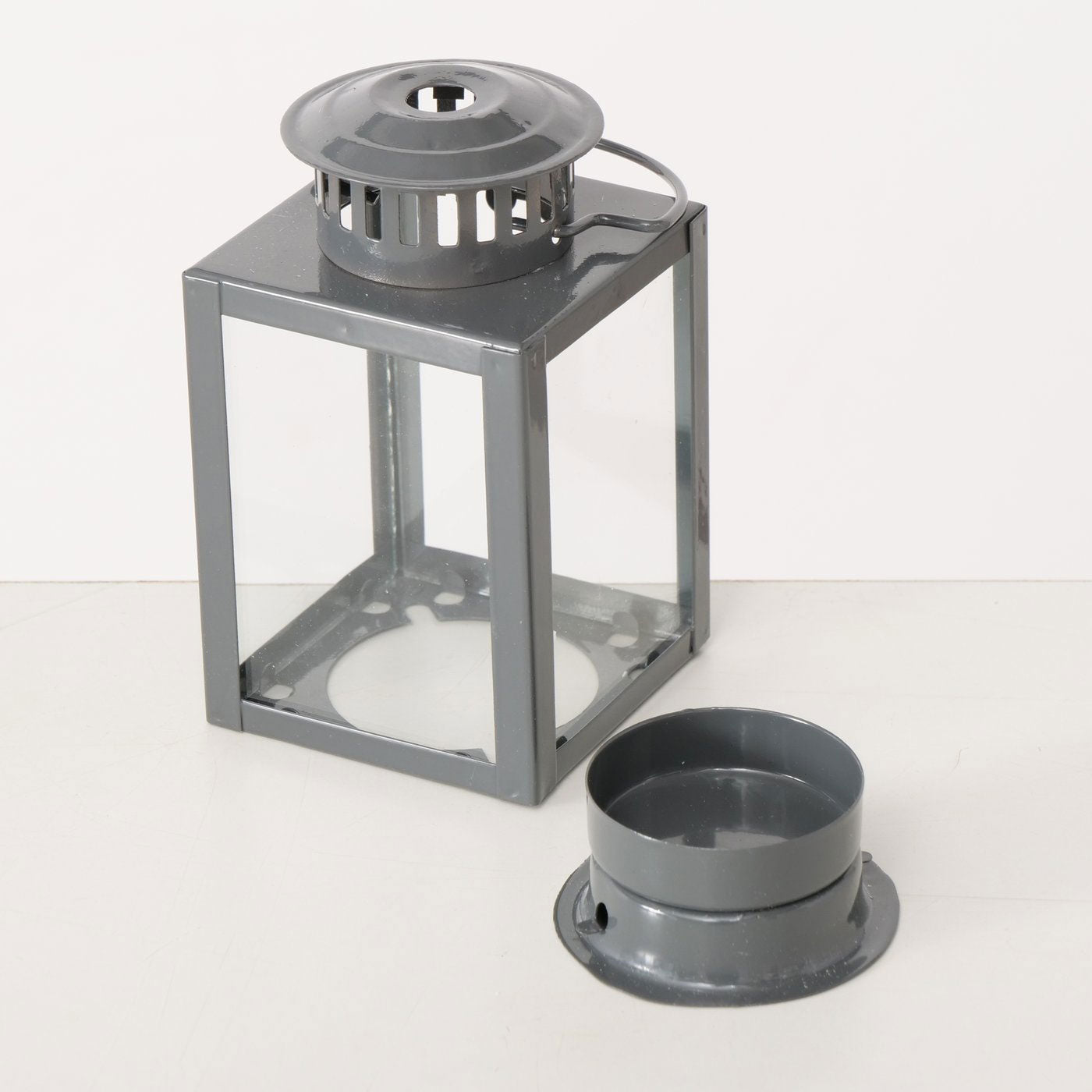 LS-LebenStil Vintage Laternen 3er Set Windlicht 10cm Grau Metall