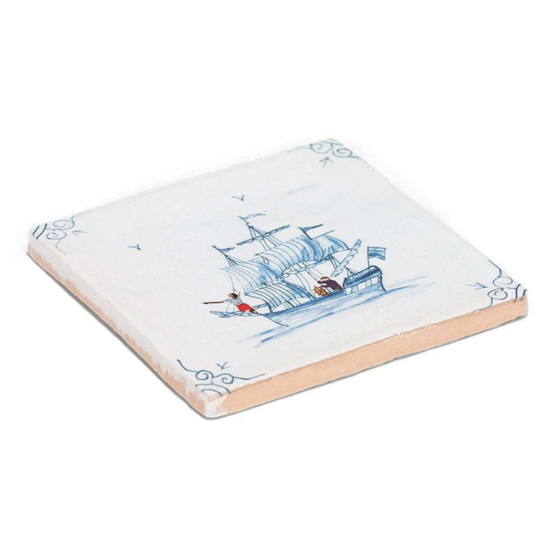 Storytiles Delft Blue Wind in de zeilen Fliese S 10x10 cm Segelschiff