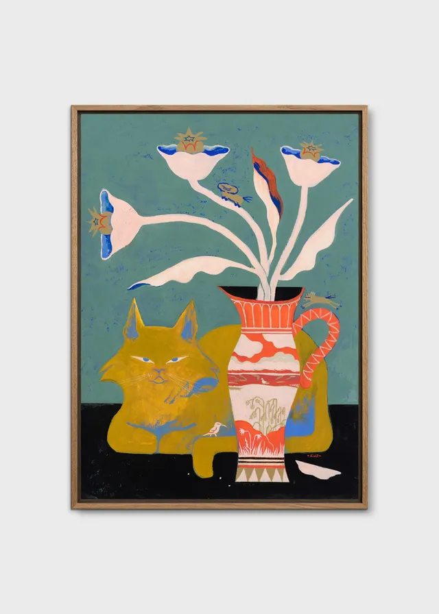 The Poster Club Cat and Jug Leinwand 50x70 cm gerahmt
