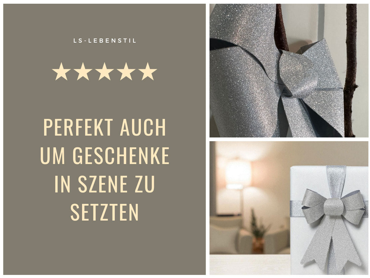 LS-LebenStil Weihnachtsschleife XXL Silber 29cm 2er Set