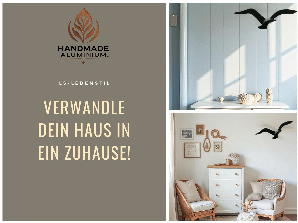 Wand-Möwe Aluminium Schwarz 36cm Maritime Wanddeko Vogel