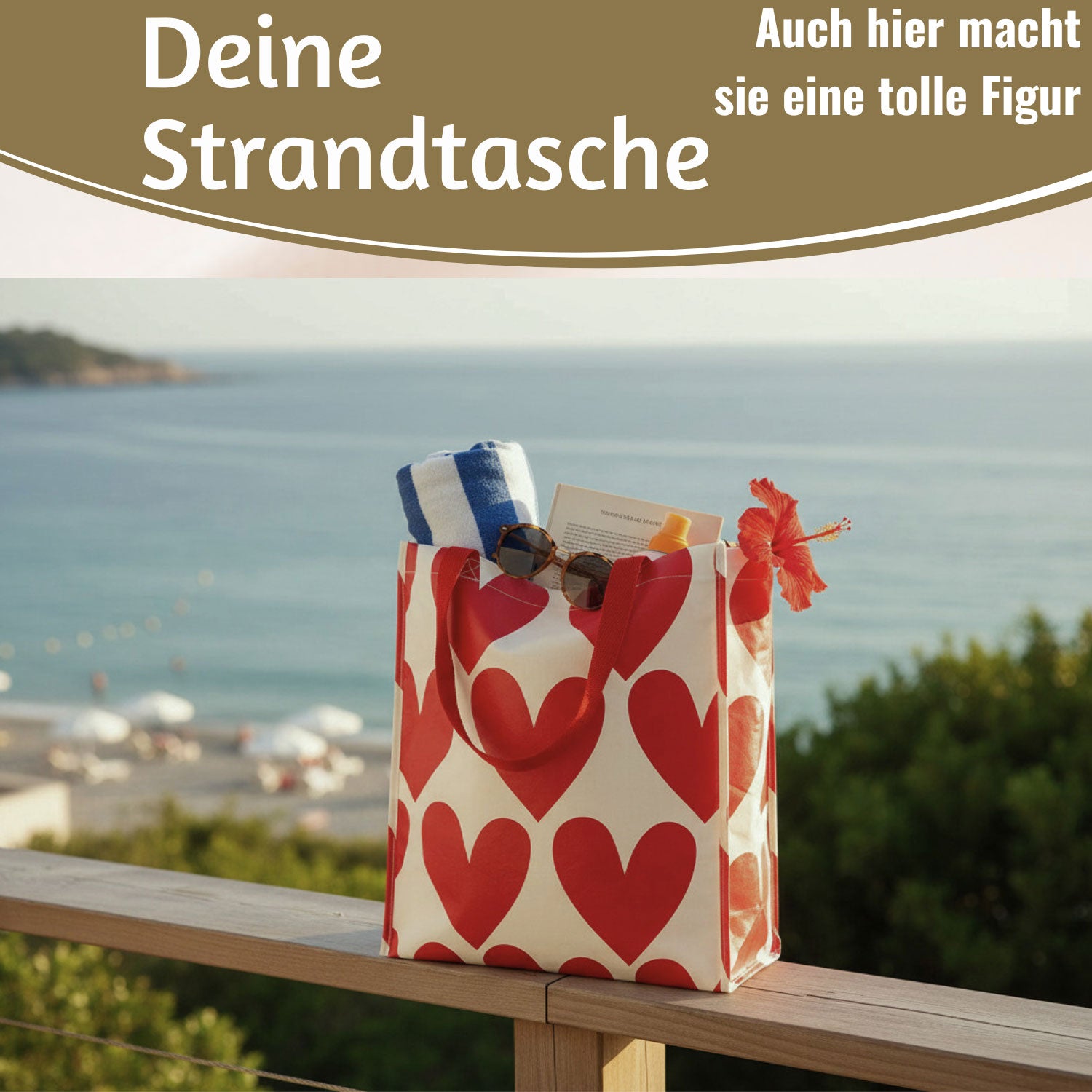 LS-LebenStil Retro Shopper Herzen Rot-Weiß 40x34x15cm Faltbar