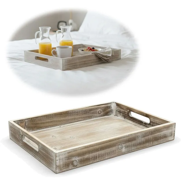 LS-LebenStil Oslo Serviertablett Holz 40x25cm Grau Braun