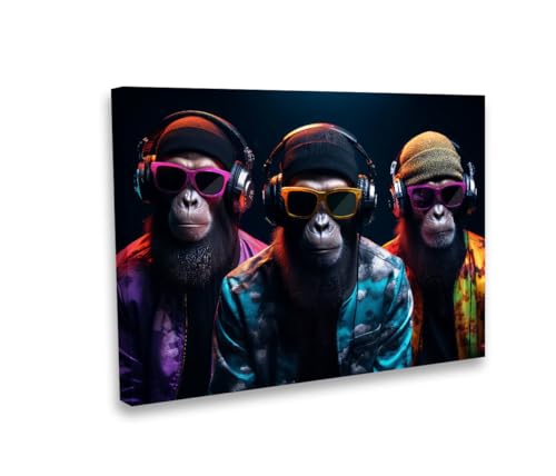 Hustling Sharks Wandbilder Three Cool Monkey Leinwand 60x90 cm Tiere