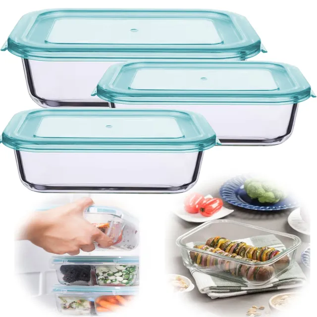 LS-LebenStil Cook & Lock Frischhaltedose Glas 3er Set eckig