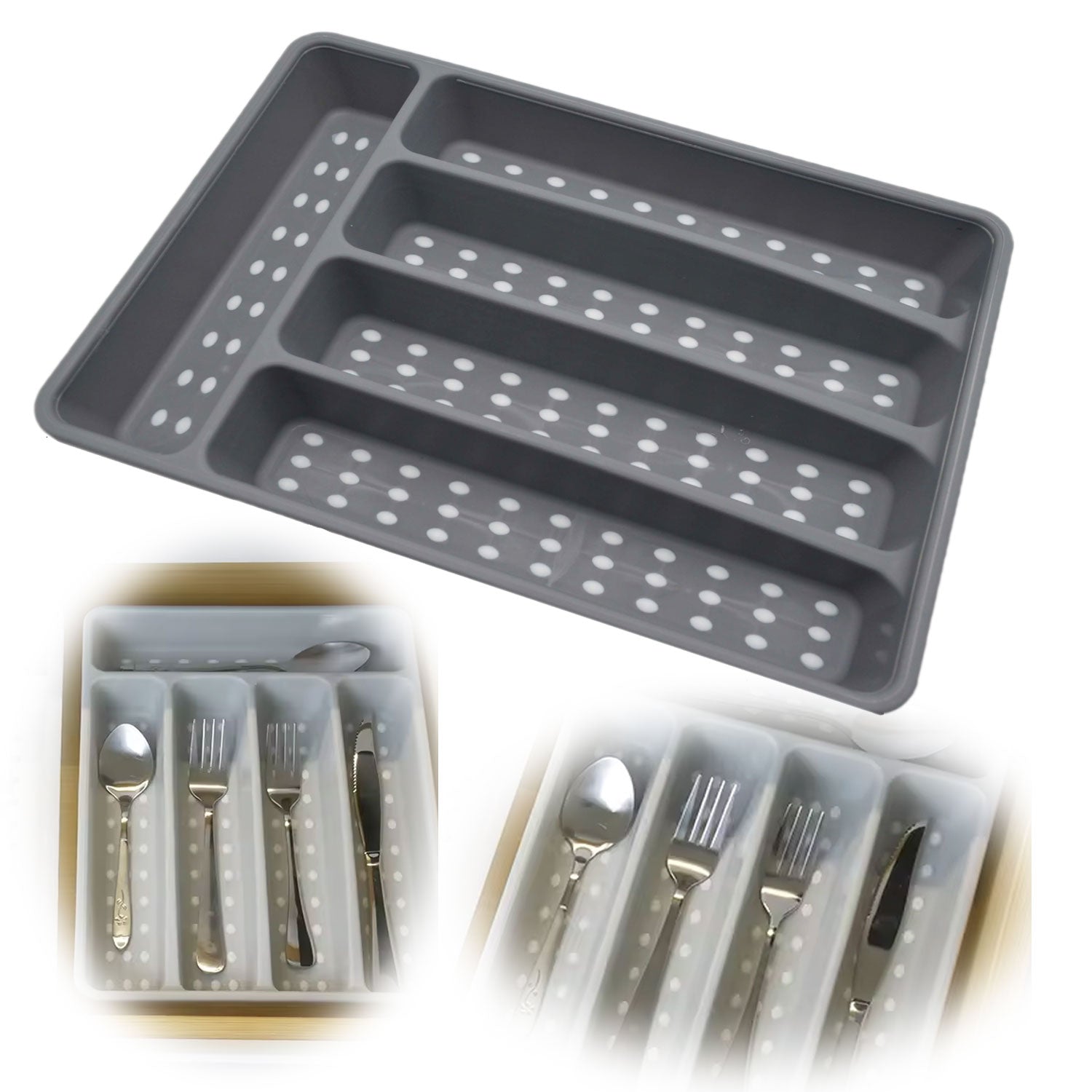 LS-LebenStil Besteckkasten 32x23cm Grau 5 Fächer
