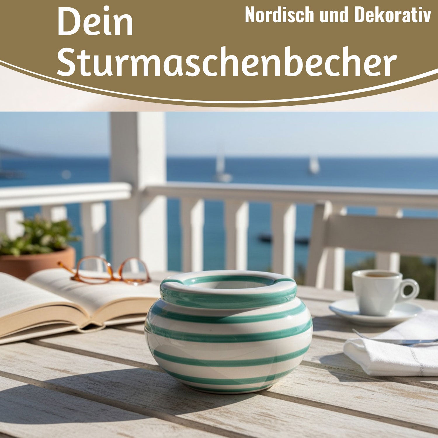 LS-LebenStil Sturmaschenbecher XL Türkis-Weiß 14x9cm