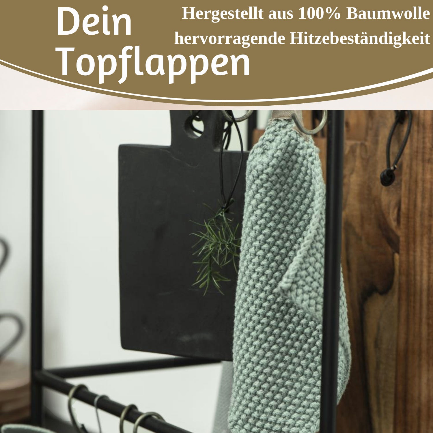 LS-LebenStil Mynte Topflappen Baumwolle staubig grün 22 cm