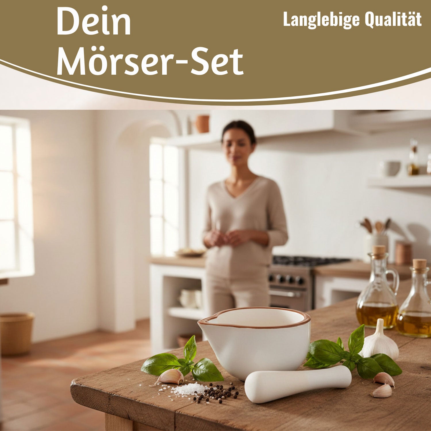LS-LebenStil Küche & Haushalt Keramik Mörser Braun-Weiß 12cm Gewürz