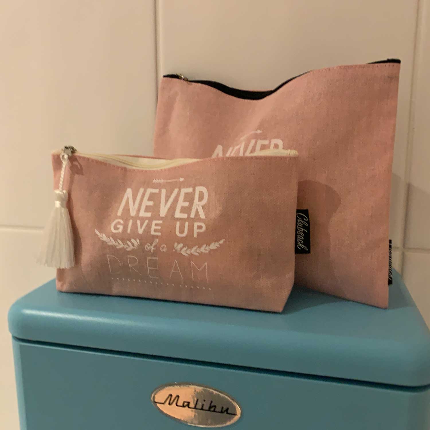 LS-LebenStil Shopper Taschen Waschtasche Rosa Weiß 2er Set