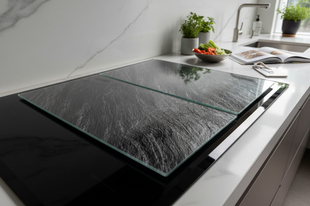 LS-LebenStil Küche & Haushalt Herdabdeckplatte Glas Schiefer 52x30cm 2er