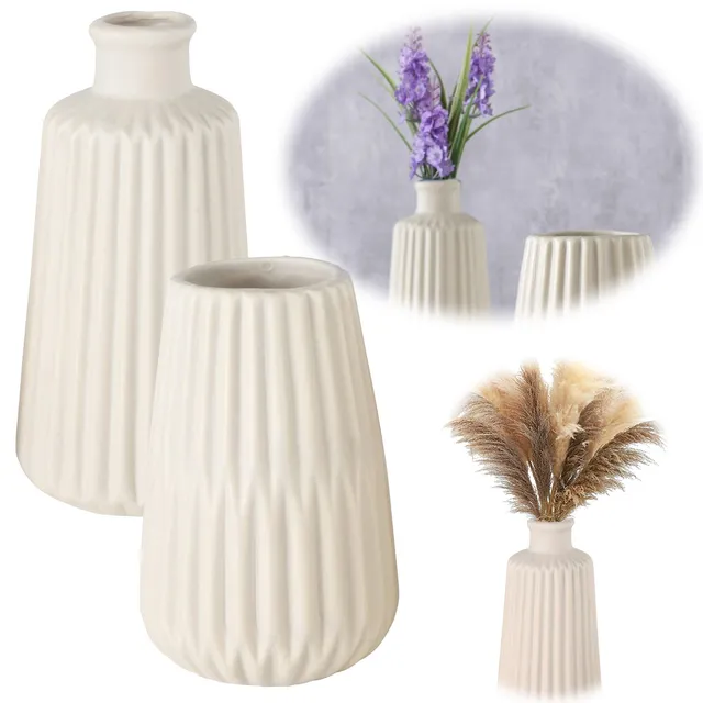 LS-LebenStil Oslo Blumenvase 2er Set Creme 18cm Keramik