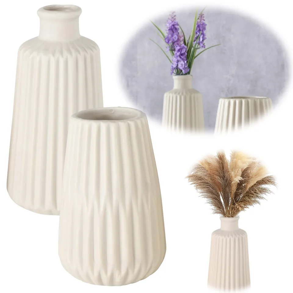 LS-LebenStil Oslo Blumenvase 2er Set Creme 18cm Keramik