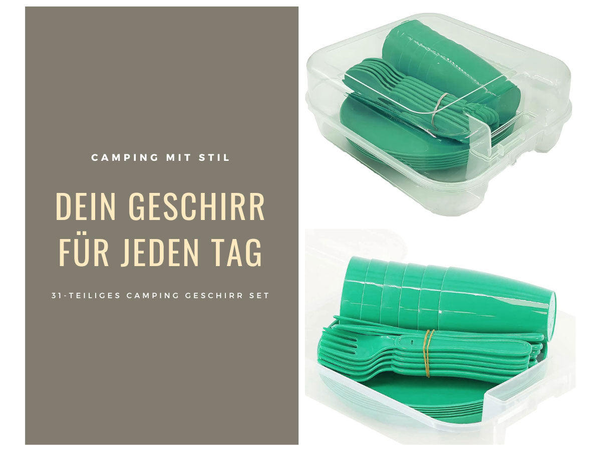 Picknick-Set 31-tlg Geschirr Grün 6 Personen Mehrweg