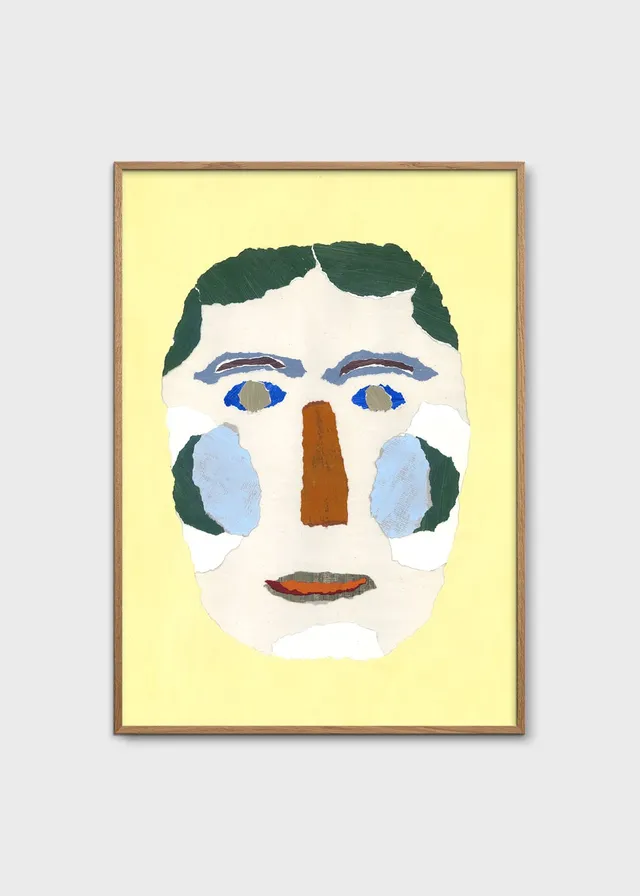 The Poster Club Blue Cheek Portrait Kunstdruck A4 grün-gelb