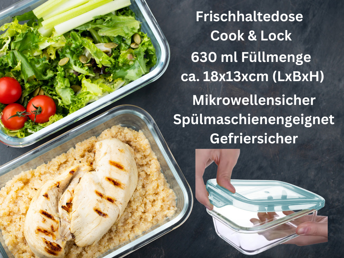 LS-LebenStil Cook & Lock Frischhaltedose Glas 630ml mit Deckel