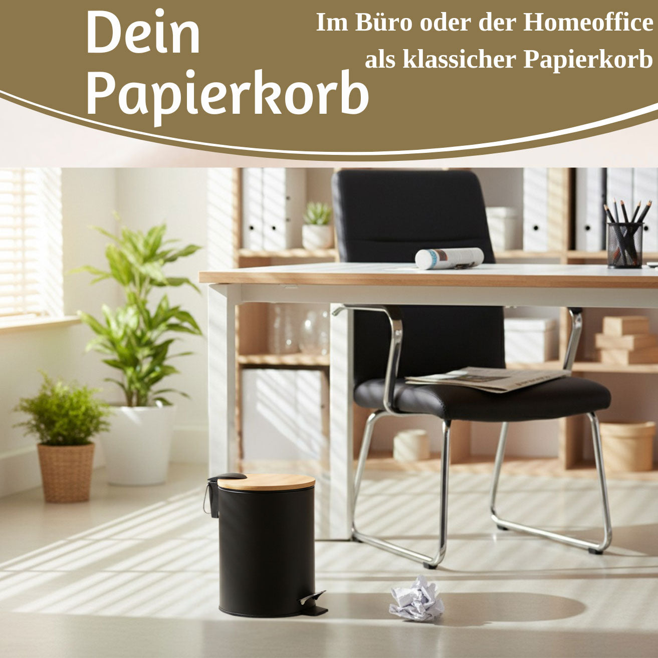 LS-LebenStil Tretmülleimer 3L Schwarz Rund Soft Close 24x17cm