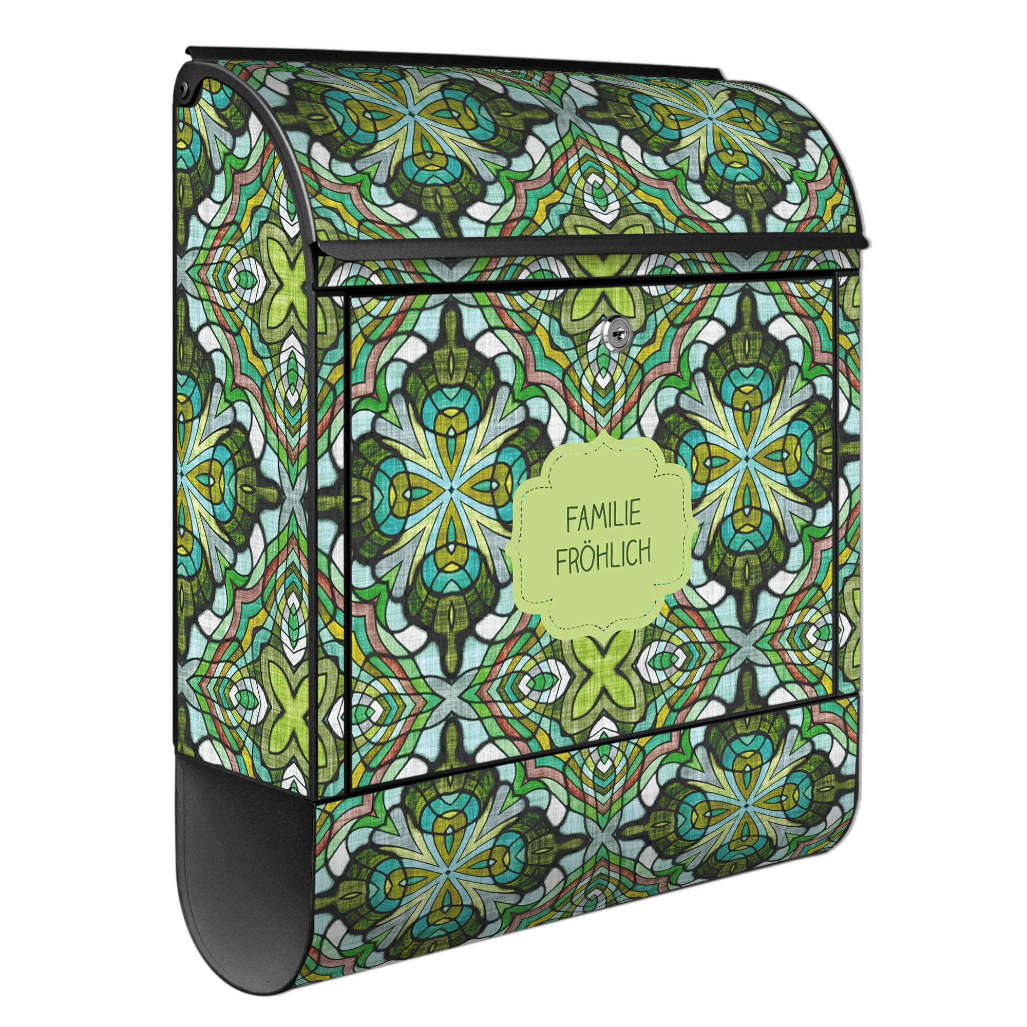 Banjado Briefkasten Grünes Muster Stahl 38,5x46,5x13 Schwarz