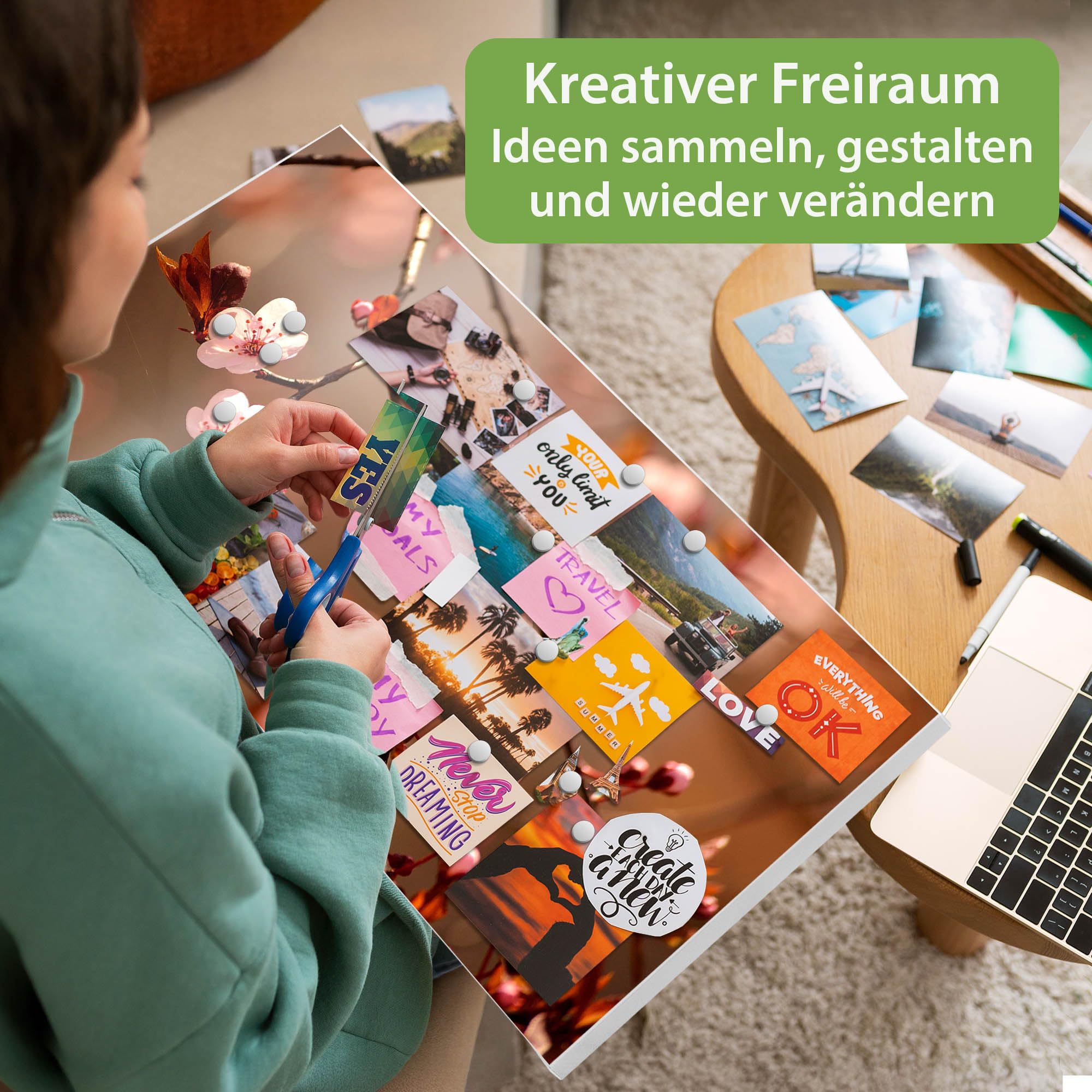 Banjado Magnettafel Blühender Kirschzweig weiß 78x37cm beschreibbar