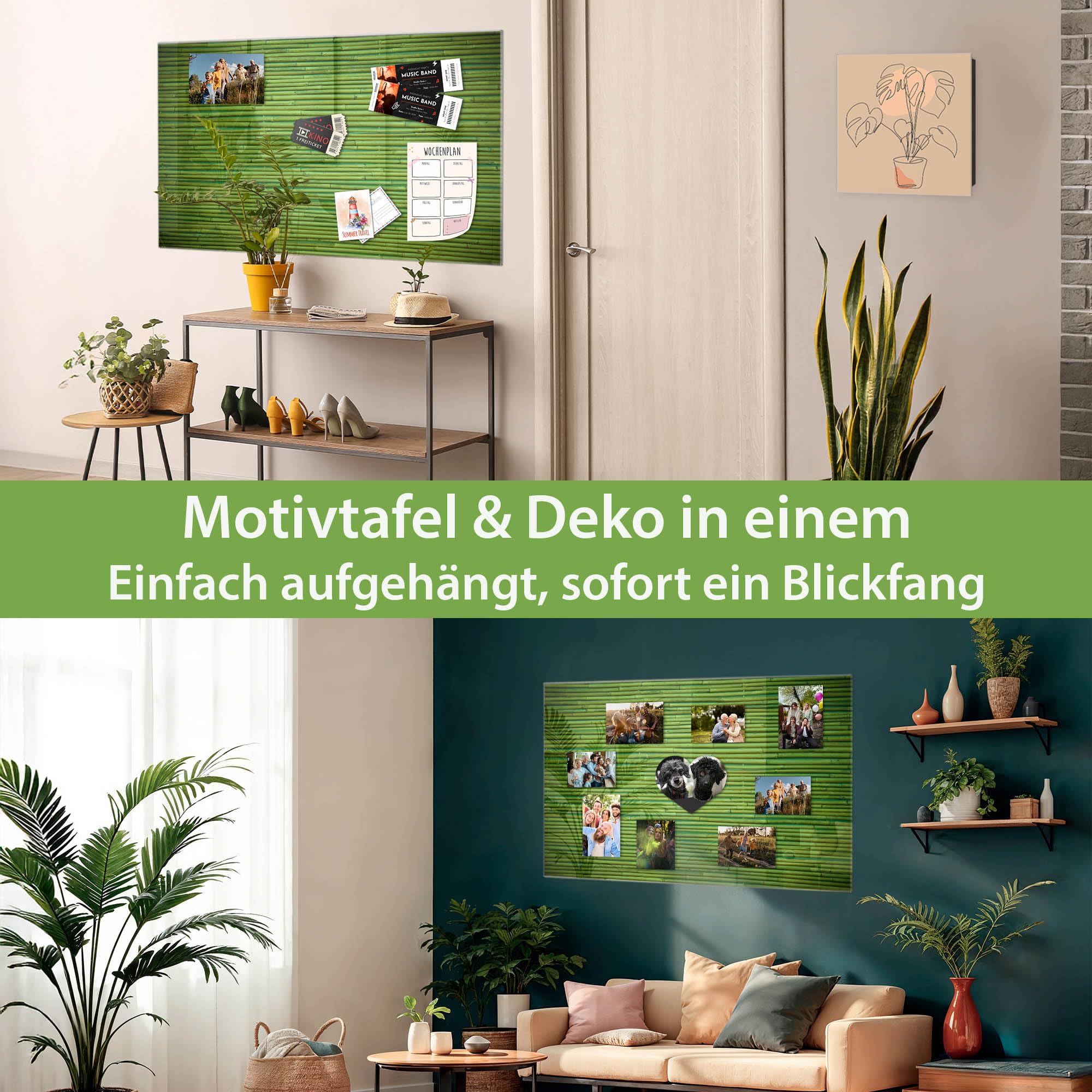 Banjado Magnettafel Glas 120x80 cm Bambus Grün Holzoptik beschreibbar