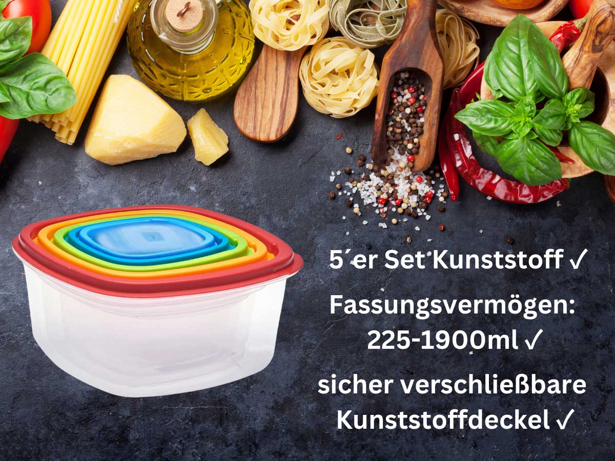 LS-LebenStil Küche Frischhaltedosen Set 5-tlg 225-1900ml Quadratisch