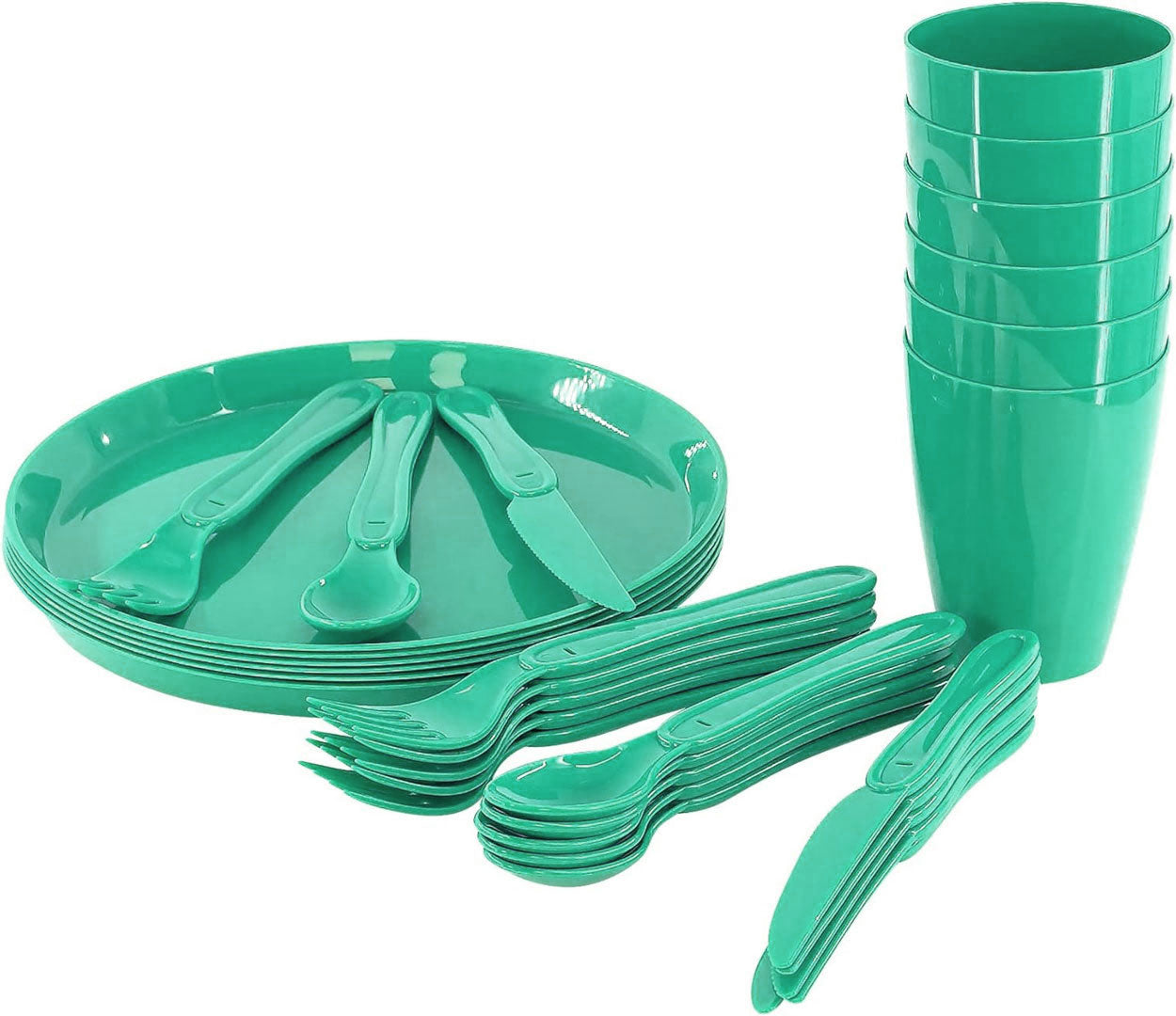 Picknick-Set 31-tlg Geschirr Grün 6 Personen Mehrweg