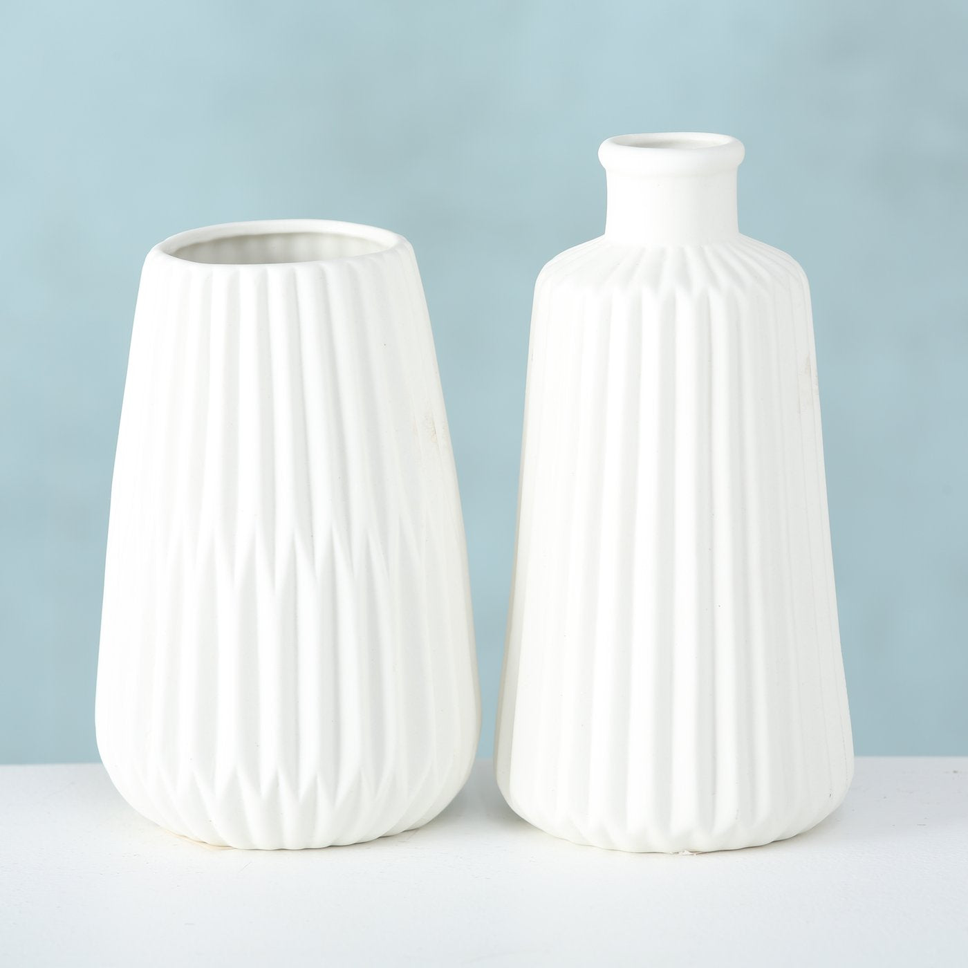 LS-LebenStil Oslo Blumenvase Creme Weiß Keramik 2er-Set