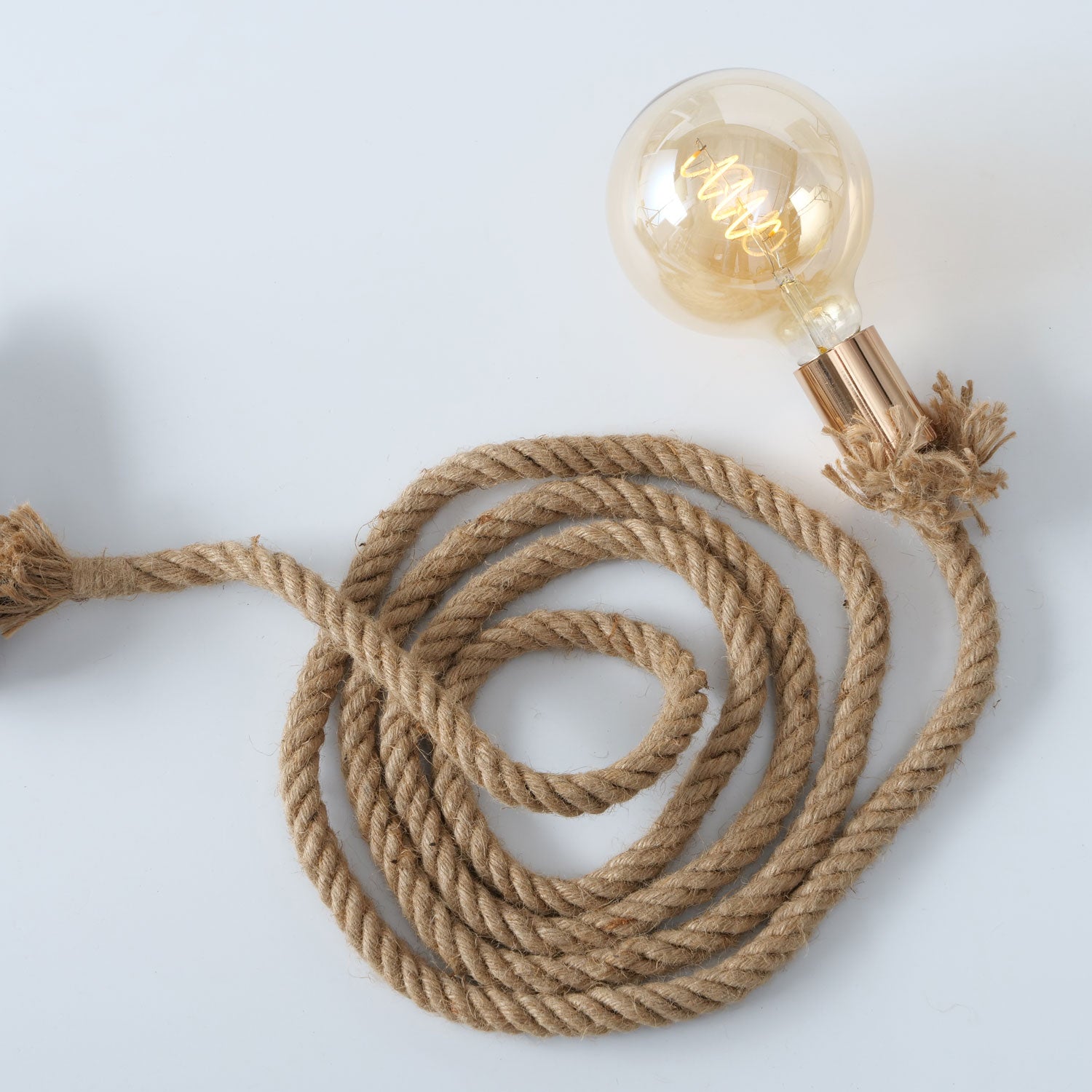 LS-LebenStil Tau Hängelampe Sisal 300cm Braun Kupfer E27