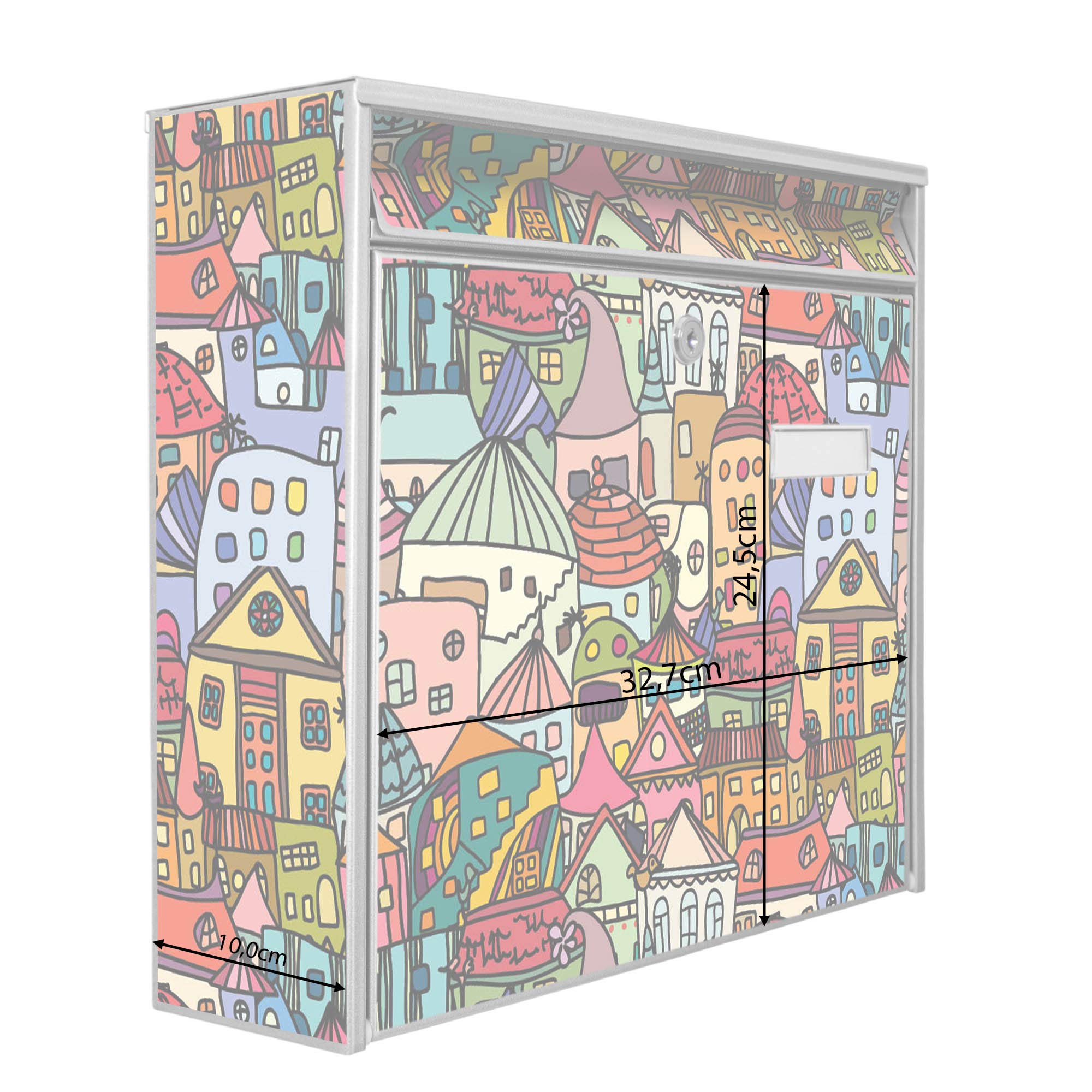 Banjado Briefkasten Funky Town 32x36x10cm silbergrau