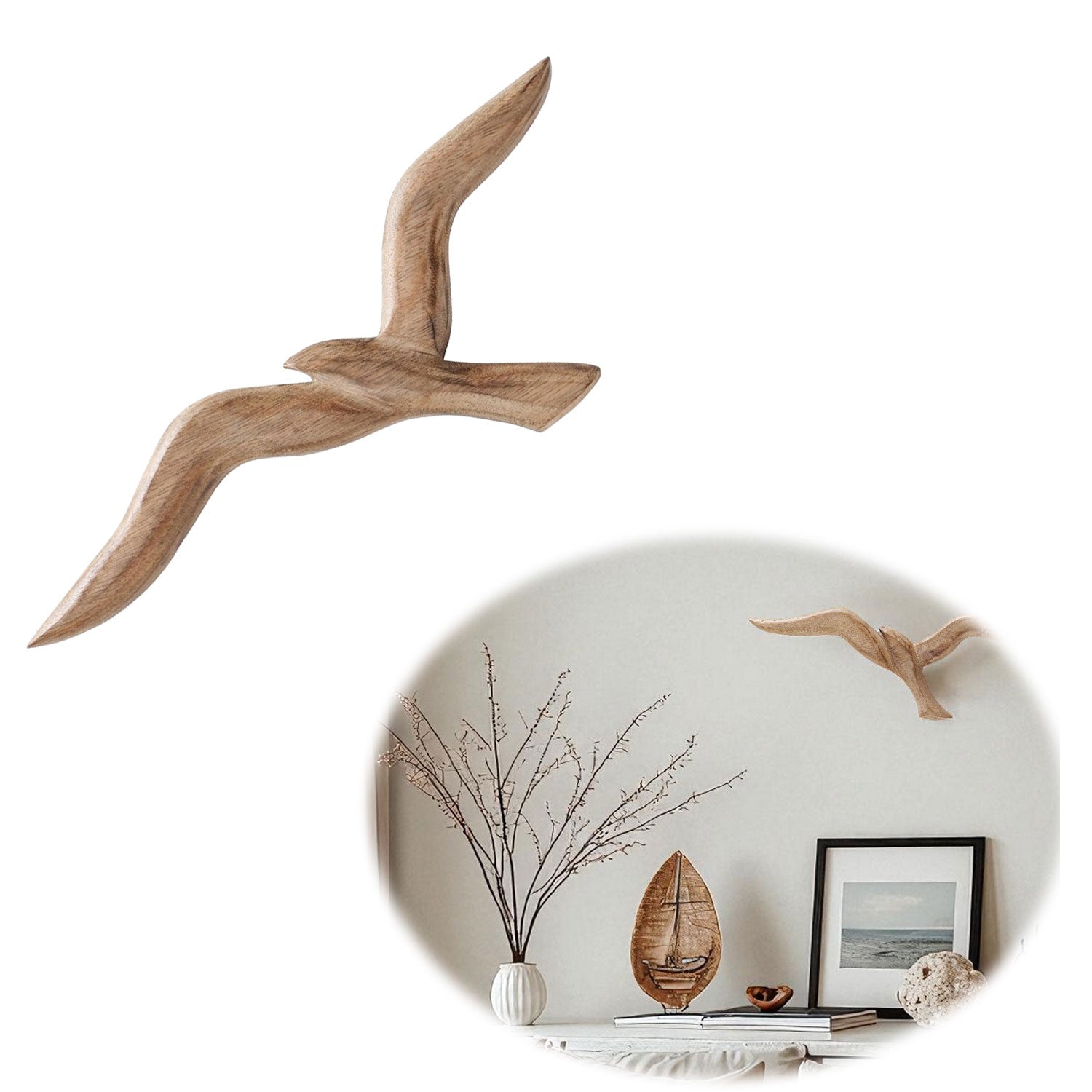 LS-LebenStil Möwe Wand-Objekt 36cm Mango Holz braun maritim