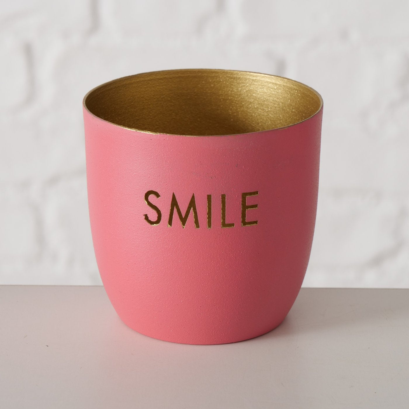 Relax Enjoy Smile Teelichthalter Metall Rosa Gold 7 cm 3er Set