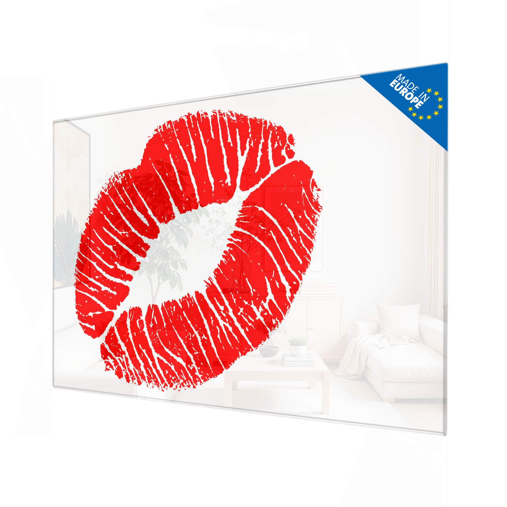 Banjado Magnettafel Kussmund Glas-Magnettafel 120x80 cm Herz