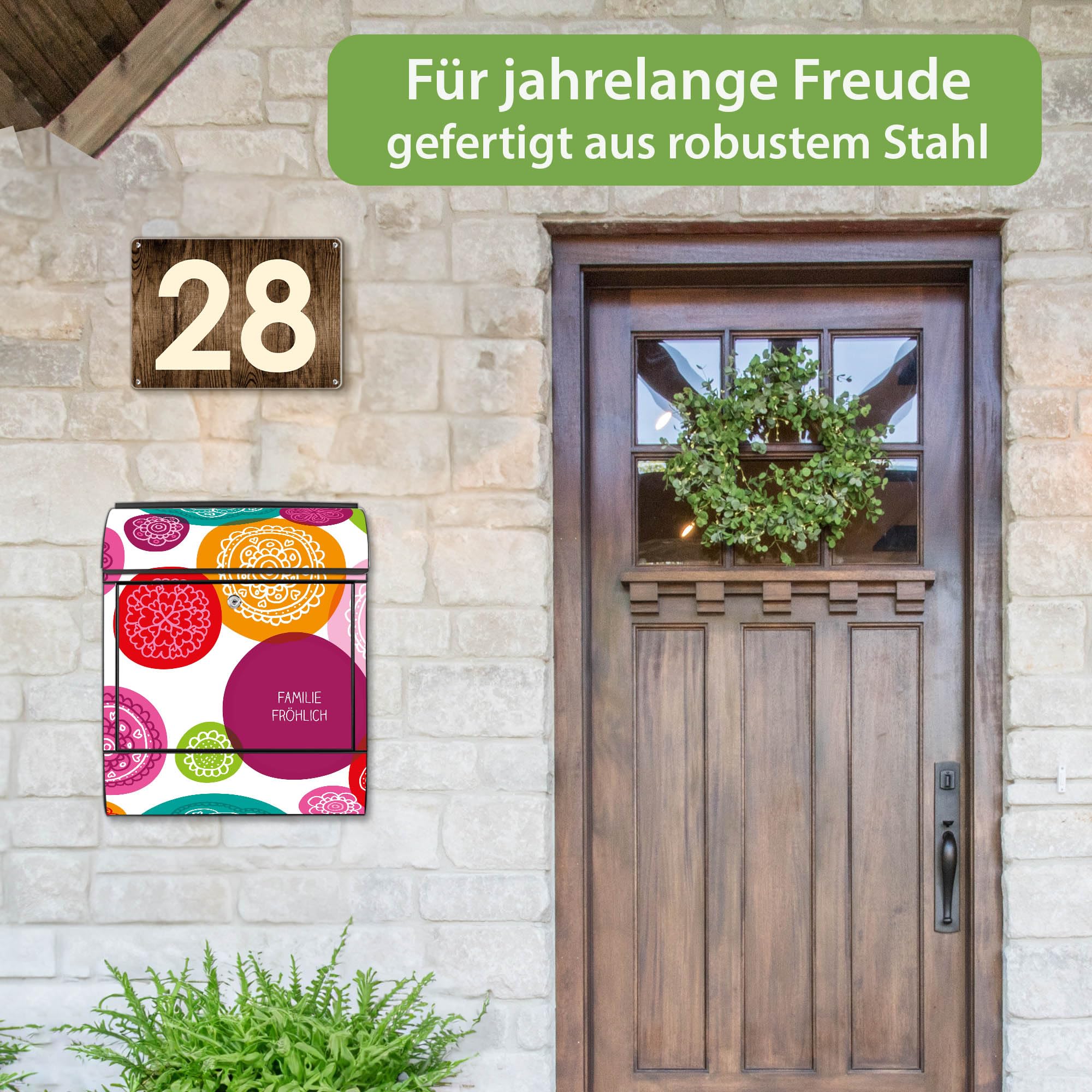 Banjado Briefkasten Naive Blüten Stahl schwarz Zeitungsfach