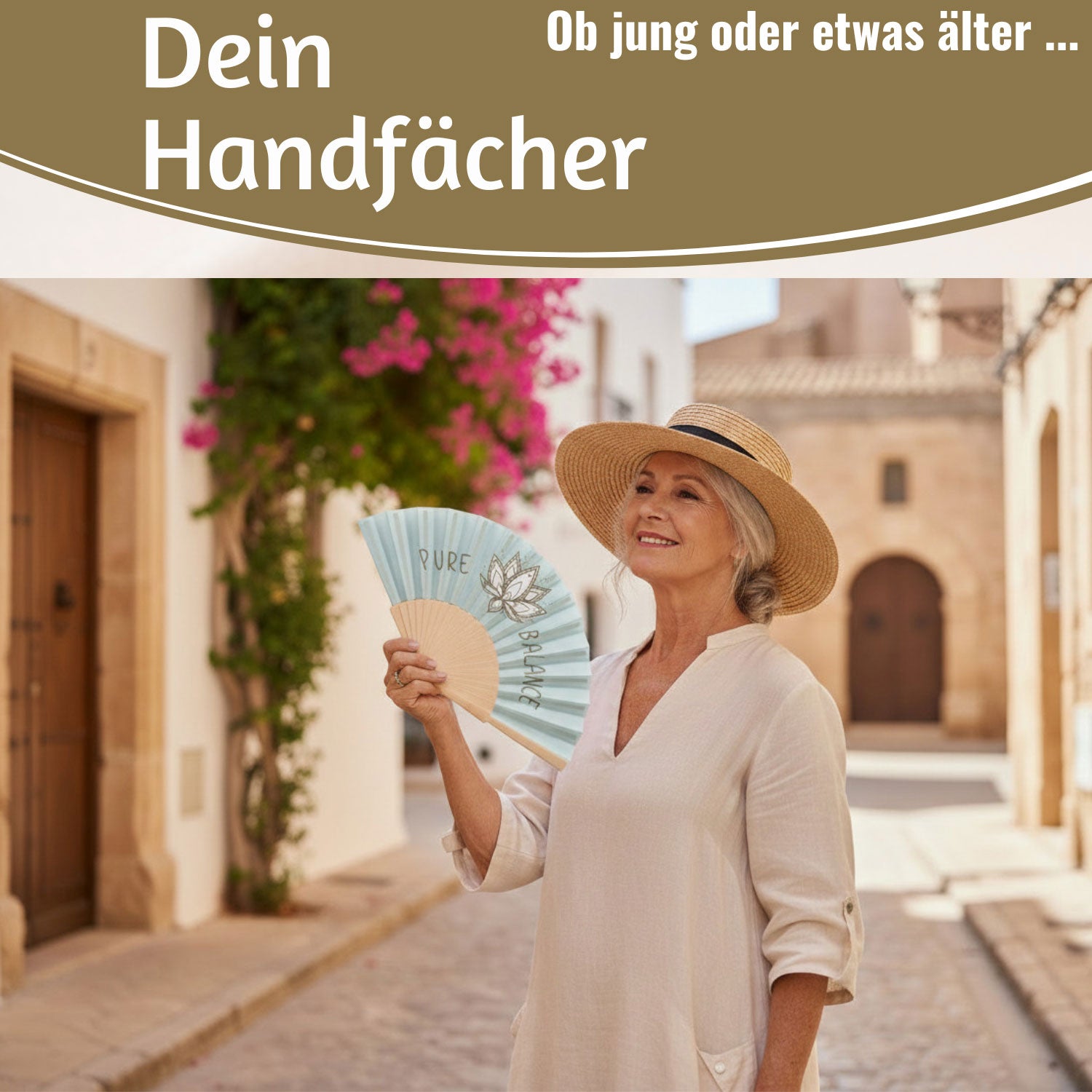 Handfächer Pure Balance Holz Stoff blau grau 42 cm faltbar