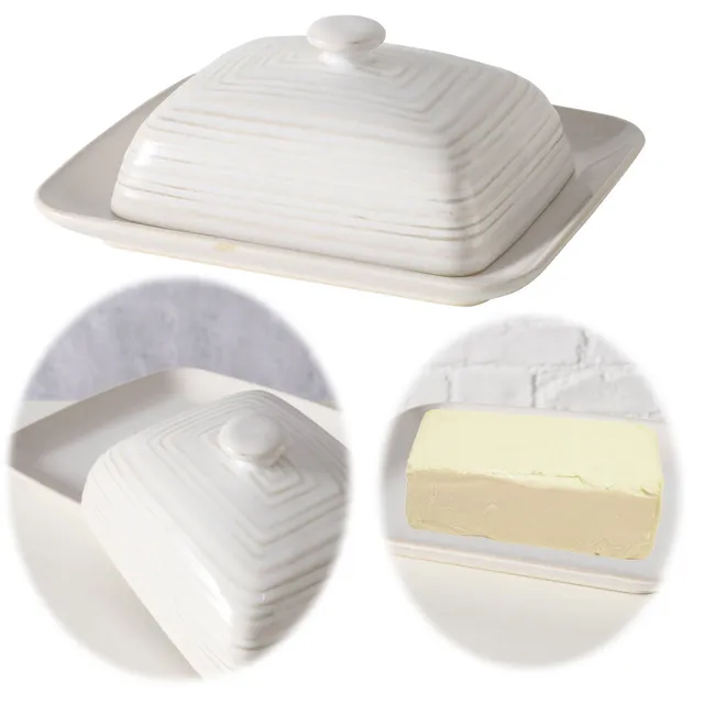 LS-LebenStil Möbel Butterdose Sylt 19cm Keramik Weiß 250g Deckel