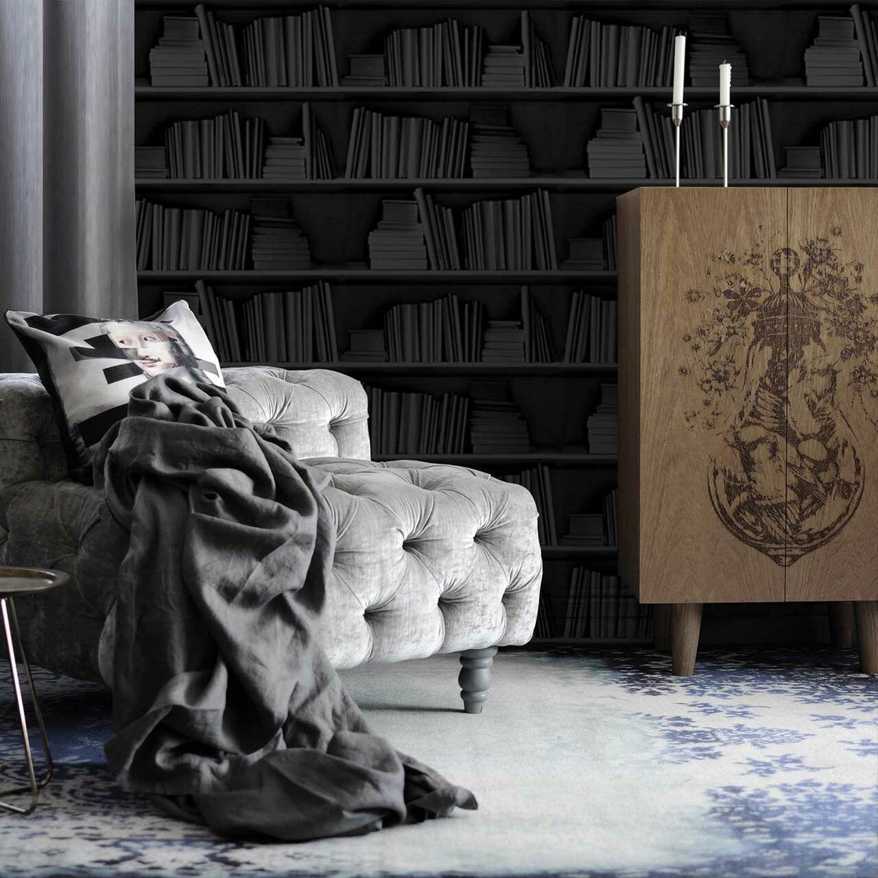 Mineheart Black Bookshelf Tapete Bücherregal Schwarz