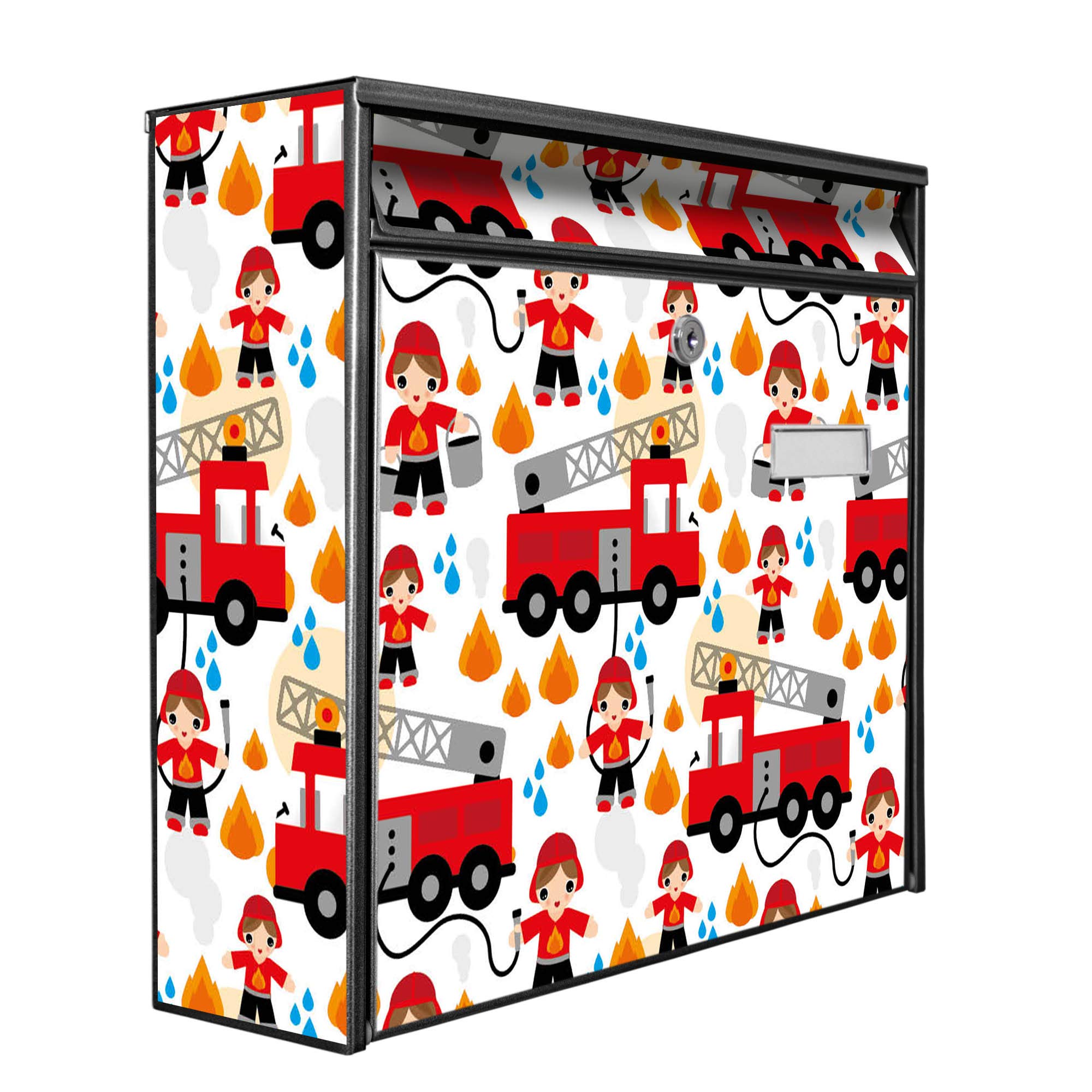 Banjado Briefkasten Feuerwehr Briefkasten Schwarz A4 32x36 cm
