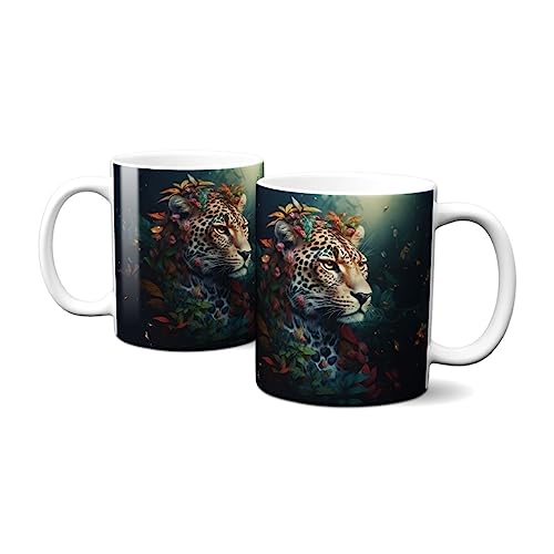 Hustling Sharks Wandbilder Tiger mit Blumen Tasse 330ml weiß Keramik