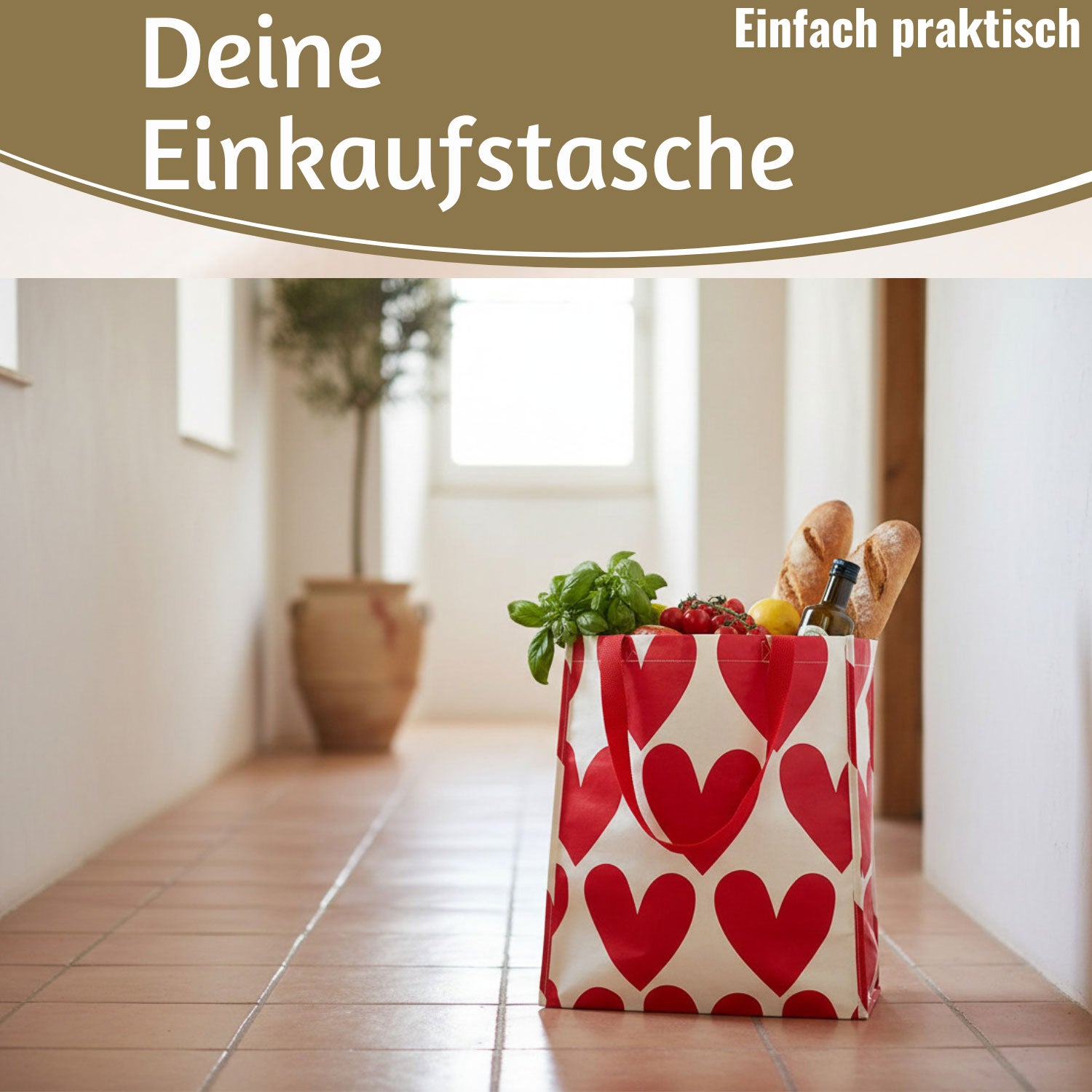 LS-LebenStil Retro Shopper Herzen Rot-Weiß 40x34x15cm Faltbar