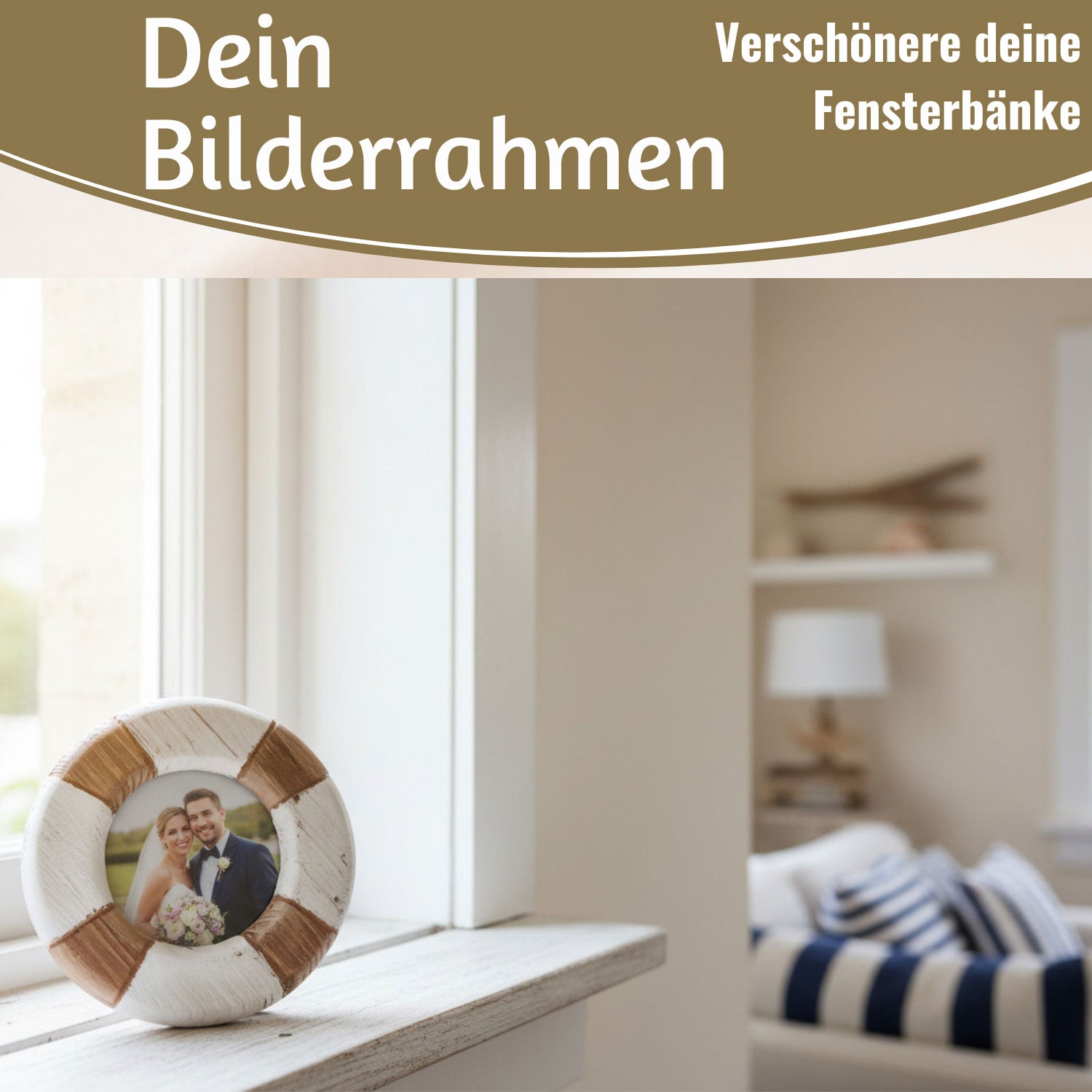 LS-LebenStil Vintage Holz Bilderrahmen 15cm Steuerrad Rund